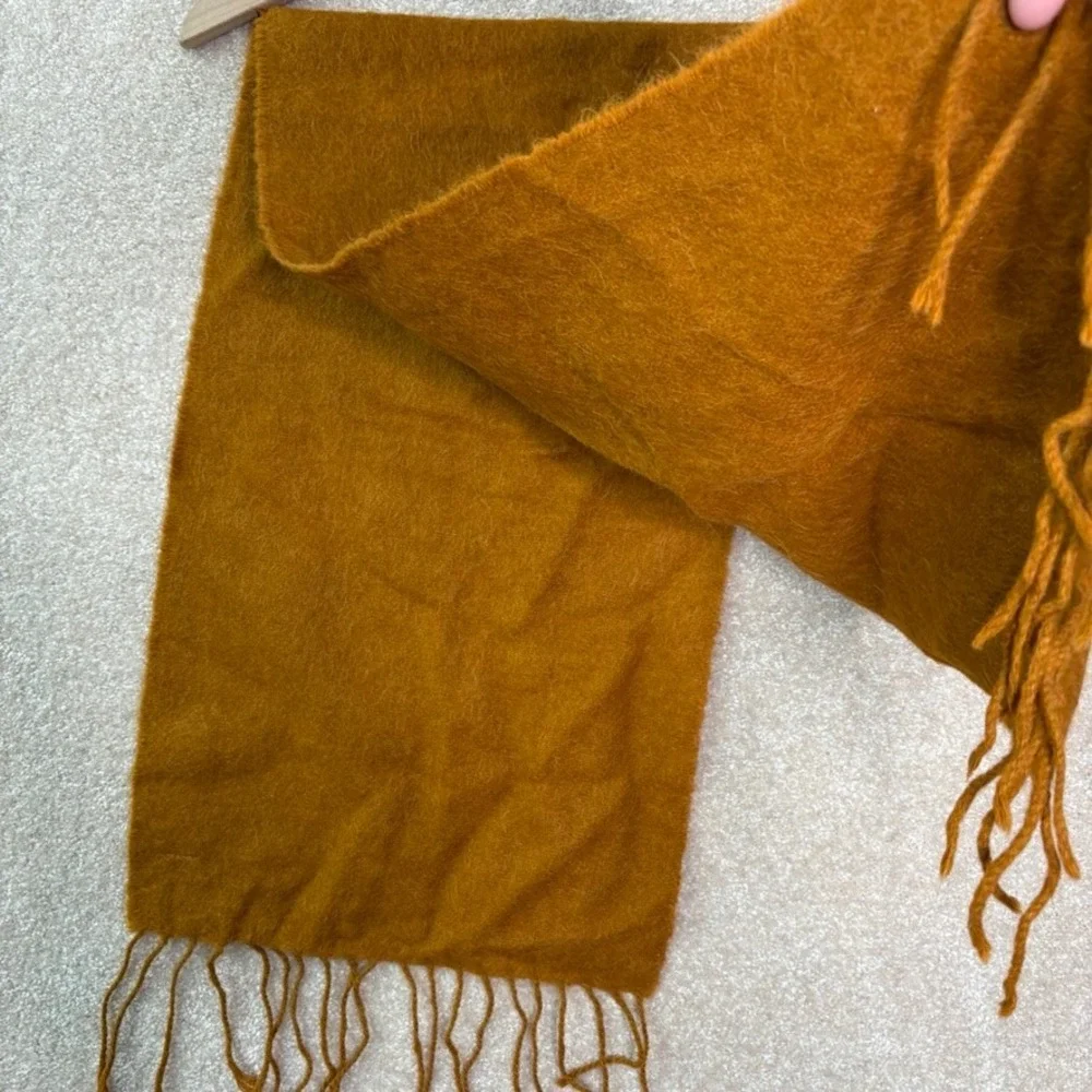 LANIFICIO DEL PERU 100% Alpaca Scarf Mustard Fringed Winter Boho 13X46‎